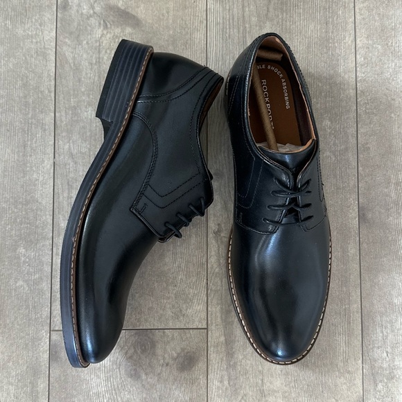 NEW Rockport Men's Kenton Plain Toe Oxford Black Glass CH5581 sz 10 - Picture 1 of 16
